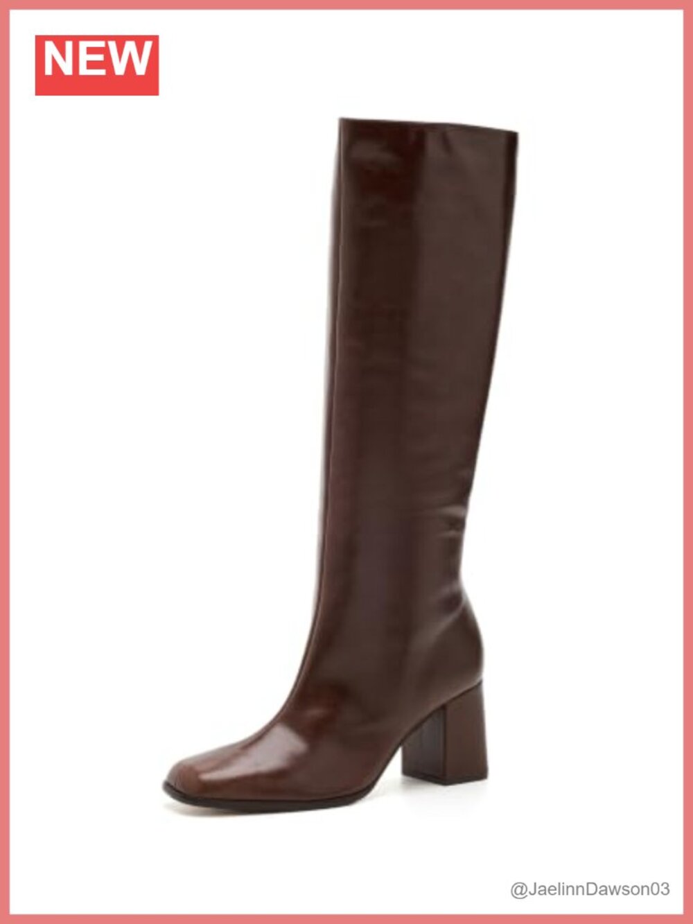 Mid Block Heel Knee High Boots Faux Leather Square Toe Zip Fall Shoe